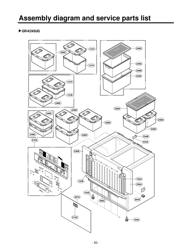 Assembly diagram and service parts list Diagram and Parts List for GR-K24UN  LG Refrigerator