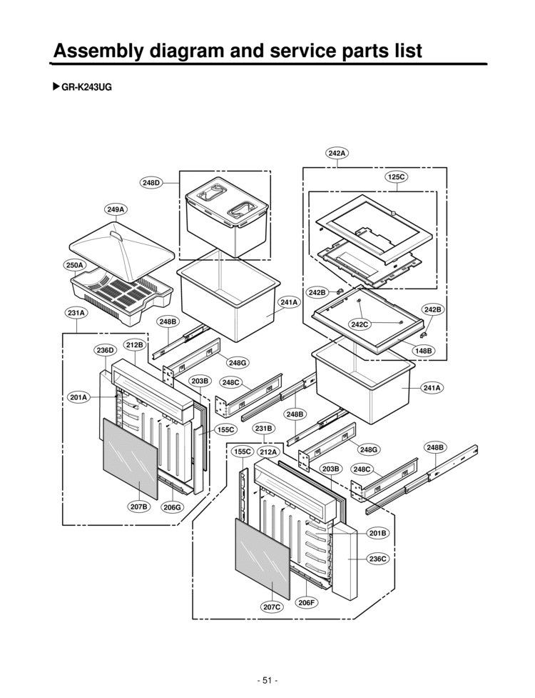 Assembly diagram and service parts list Diagram and Parts List for GR-K24UN  LG Refrigerator