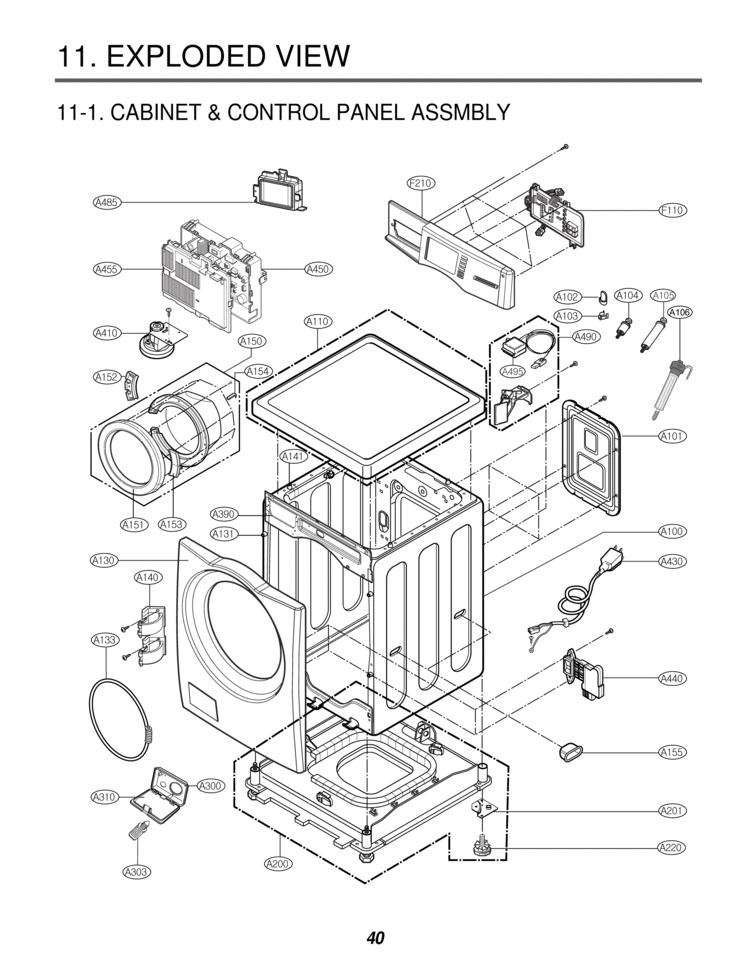 EXPLODED VIEW  CABINET & CONTROL PANEL ASSMBLY Diagram and Parts List for CW2079CWN WD-10465BD LG Washer