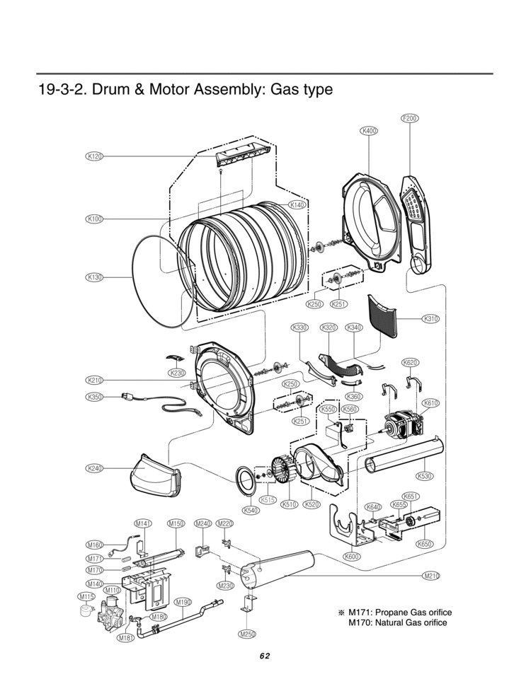 Drum & Motor Assembly Diagram and Parts List for CDG3389WN  LG Dryer