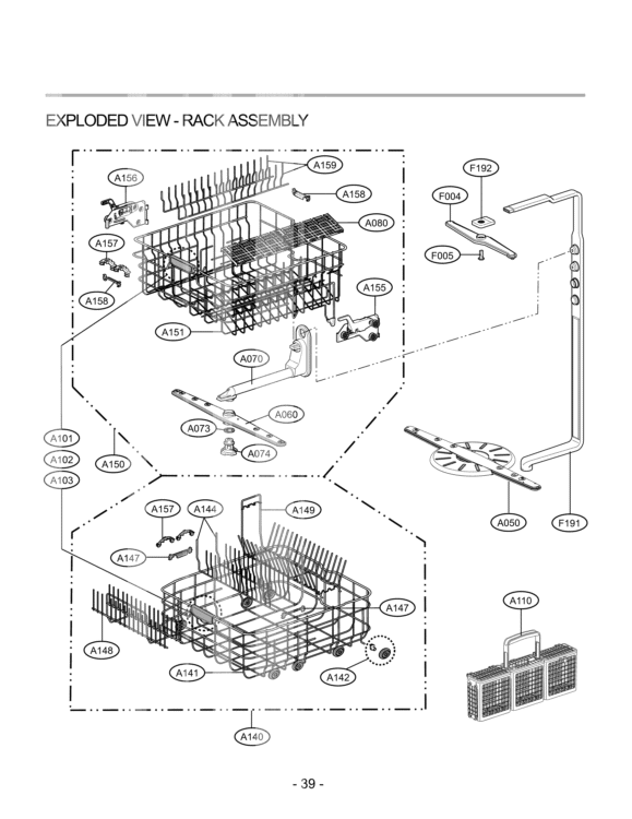 EXPLODED VIEW  RACK ASSEMBLY Diagram and Parts List for LDF7932ST  LG Dishwasher