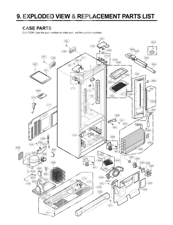 CASE PARTS   EXPLODED VIEW & REPLACEMENT PARTS Diagram and Parts List for LFX21971ST LFX21971ST /02 LG Refrigerator
