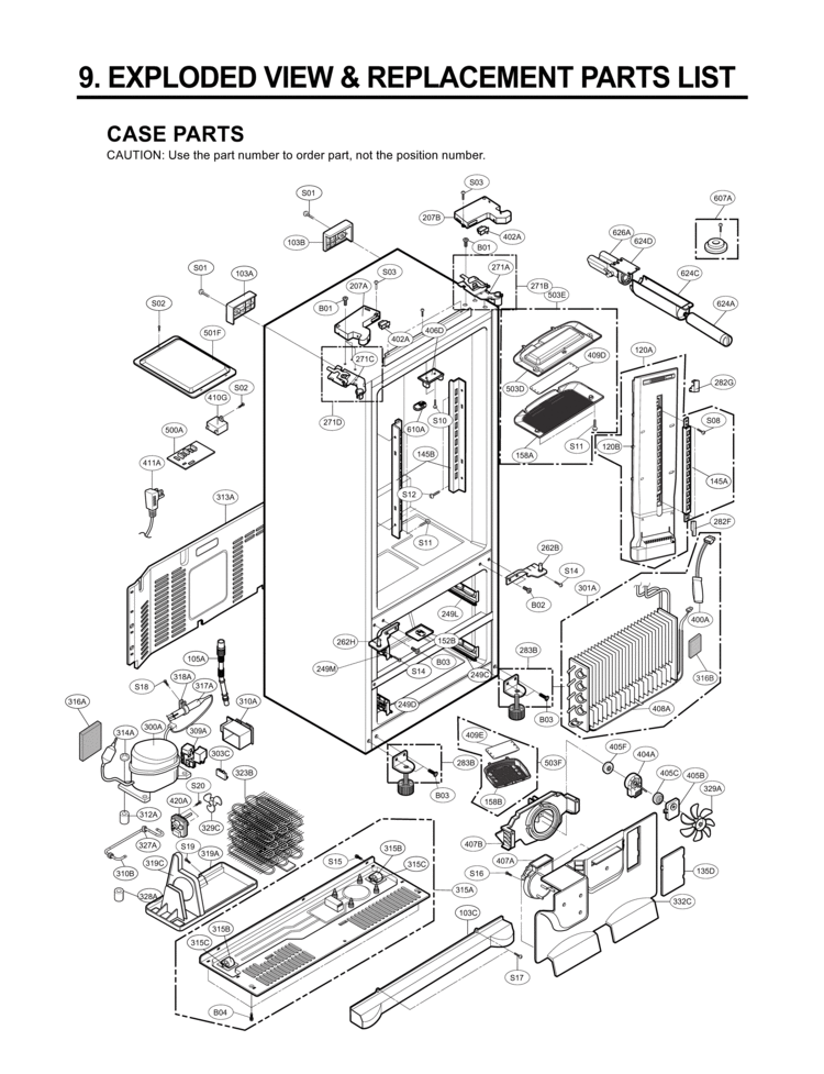 CASE PARTS   EXPLODED VIEW & REPLACEMENT PARTS Diagram and Parts List for LMX25981ST LMX25981ST /01 LG Refrigerator