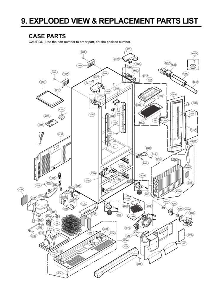 CASE PARTS   EXPLODED VIEW & REPLACEMENT PARTS Diagram and Parts List for LMX25981SW LMX25981SW/01 LG Refrigerator