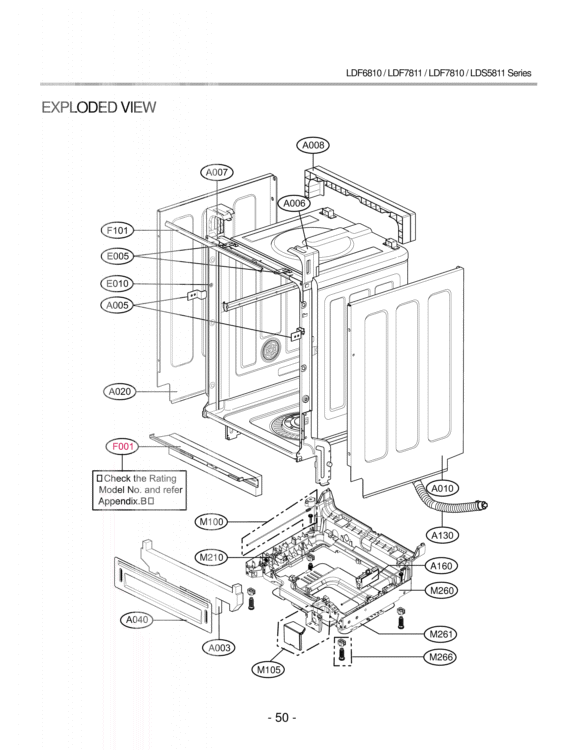 Dishwasher Exploded View 1 Diagram and Parts List for LDF7810ST  LG Dishwasher