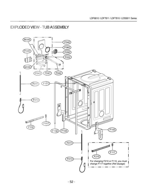 EXPLODED VIEW  TUB ASSEMBLY Diagram and Parts List for LDF7810ST  LG Dishwasher
