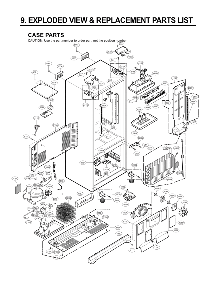 CASE PARTS   EXPLODED VIEW & REPLACEMENT PARTS Diagram and Parts List for LFC25770SW LFC25770SW /01 LG Refrigerator