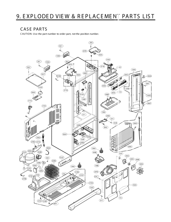 CASE PARTS   EXPLODED VIEW & REPLACEMENT PARTS Diagram and Parts List for LFC25770ST LFC25770ST /01 LG Refrigerator