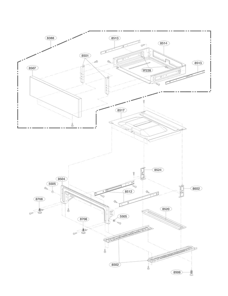 Drawer Parts Diagram and Parts List for LRE3083ST  LG Range