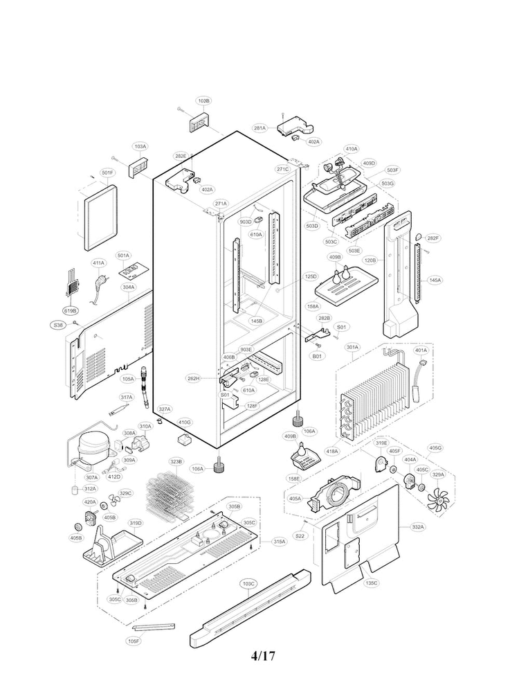 Case Parts Diagram and Parts List for LFC23760ST 01 LG Refrigerator