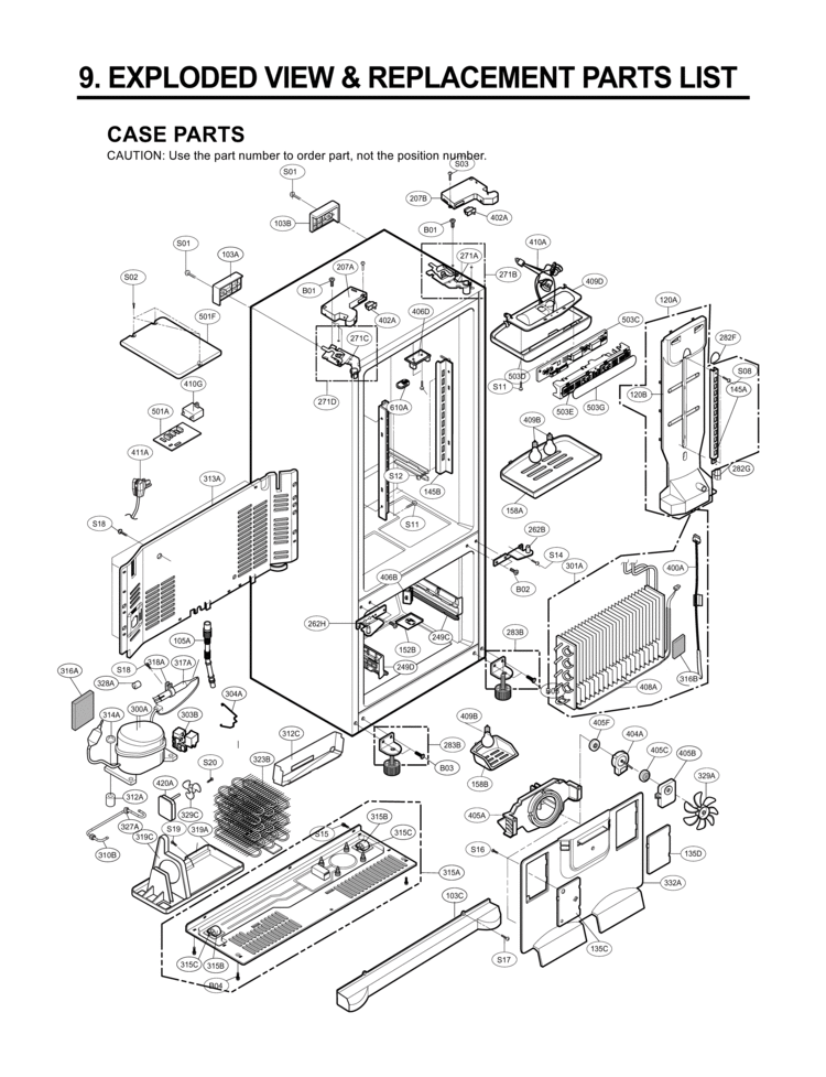 CASE PARTS   EXPLODED VIEW & REPLACEMENT PARTS Diagram and Parts List for LFC25770SB LFC25770SB /01 LG Refrigerator