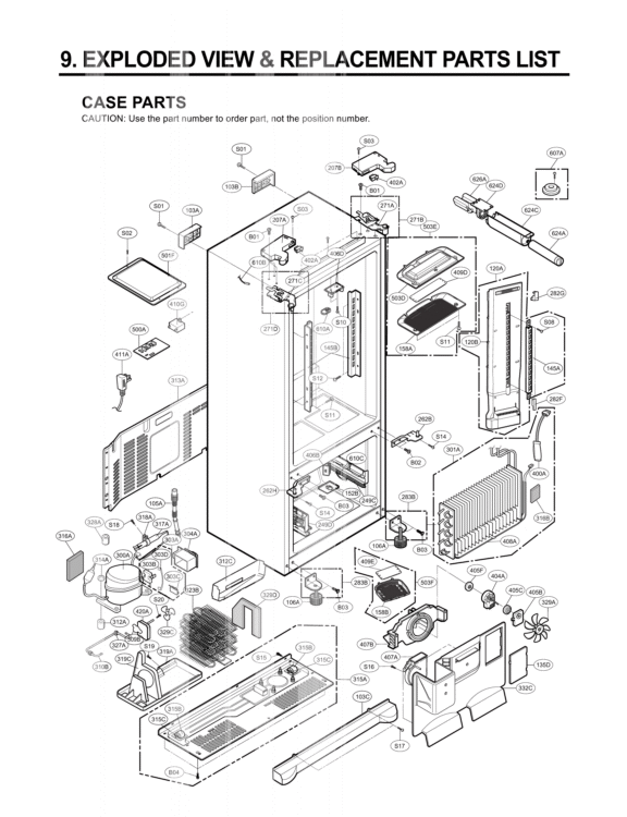 CASE PARTS   EXPLODED VIEW & REPLACEMENT PARTS Diagram and Parts List for LFX25971ST LFX25971ST /02 LG Refrigerator