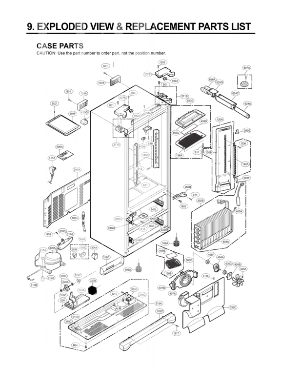 CASE PARTS    EXPLODED VIEW & REPLACEMENT PARTS Diagram and Parts List for LMX25981ST LMX25981ST /01 LG Refrigerator