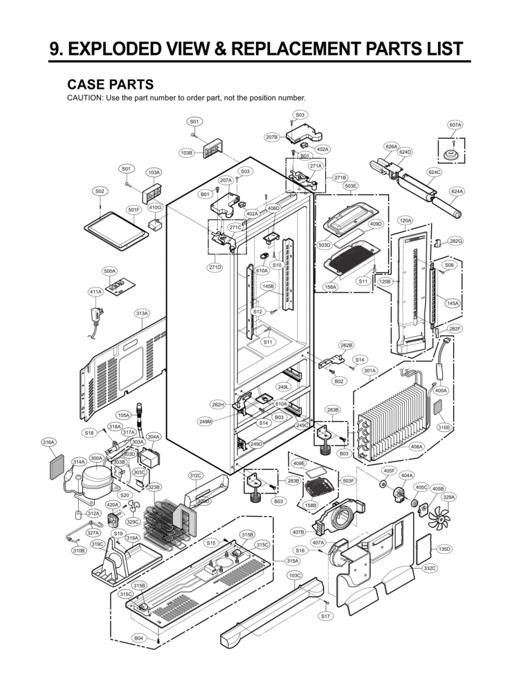 CASE PARTS   EXPLODED VIEW & REPLACEMENT PARTS Diagram and Parts List for LMX21981ST LMX21981ST /01 LG Refrigerator