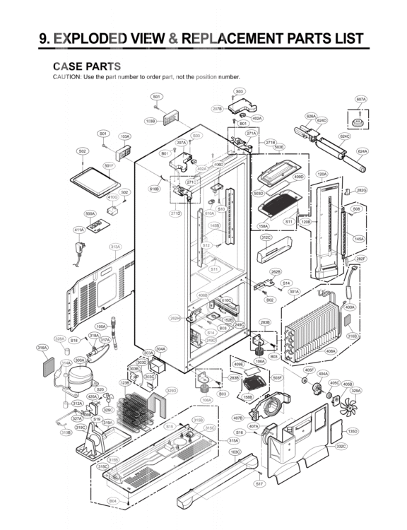 CASE PARTS   EXPLODED VIEW & REPLACEMENT PARTS Diagram and Parts List for LFX21971ST LFX21971ST /02 LG Refrigerator