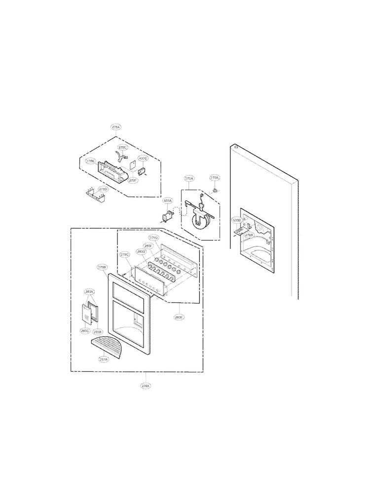 Dispenser Parts Diagram and Parts List for LFX25961AL02  LG Refrigerator