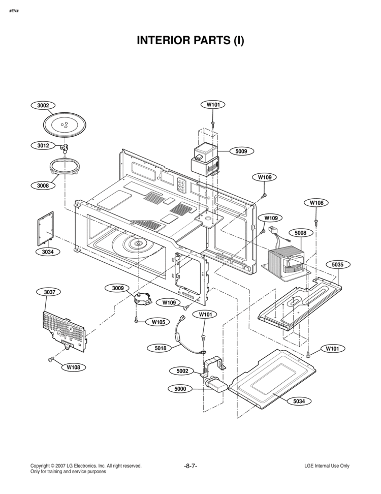 INTERIOR PARTS I Diagram and Parts List for MV1608WW  LG Microwave