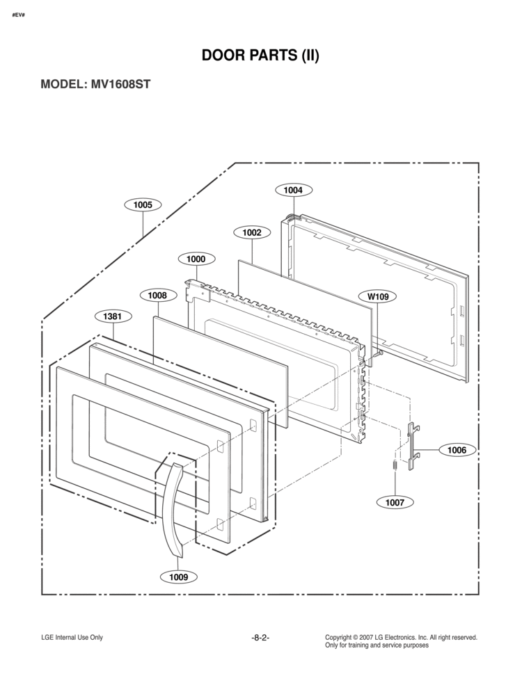 DOOR PARTS II Diagram and Parts List for MV1608ST  LG Microwave