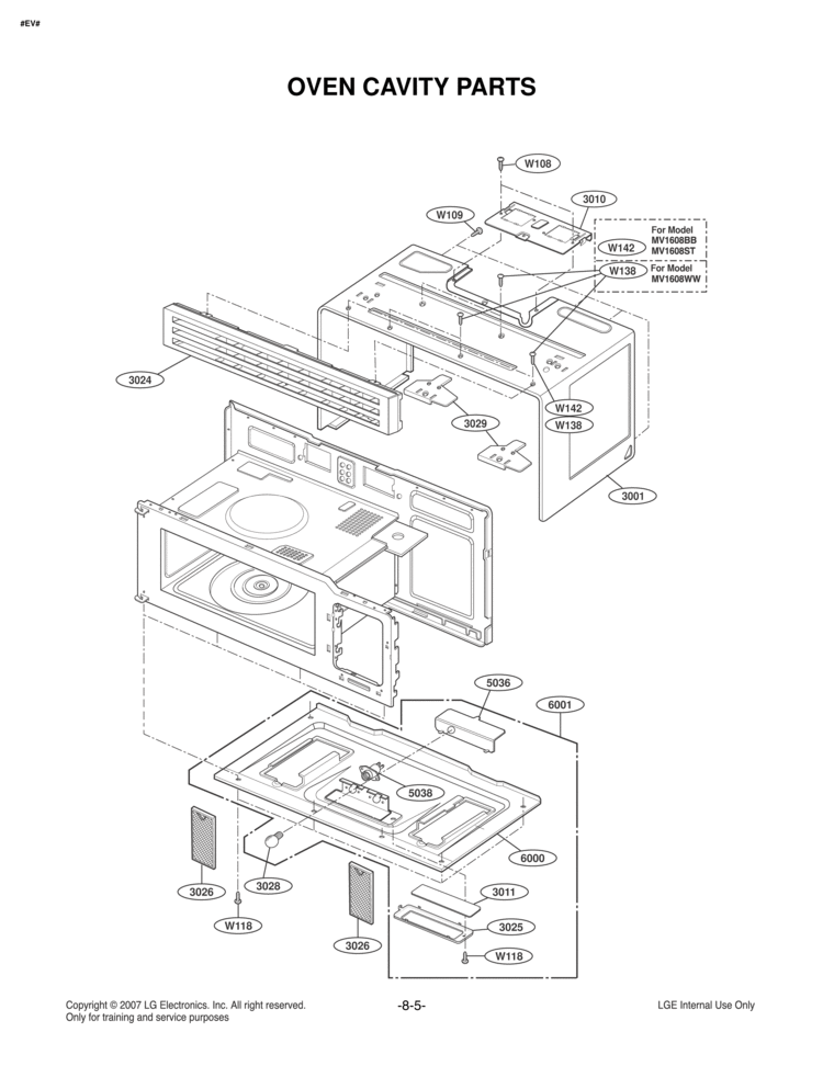 OVEN CAVITY PARTS Diagram and Parts List for MV1608ST  LG Microwave