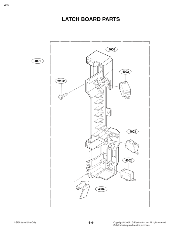 LATCH BOARD PARTS Diagram and Parts List for MV1608ST  LG Microwave