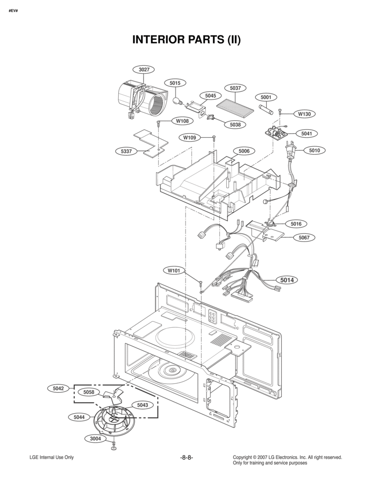INTERIOR PARTS II Diagram and Parts List for MV1608ST  LG Microwave