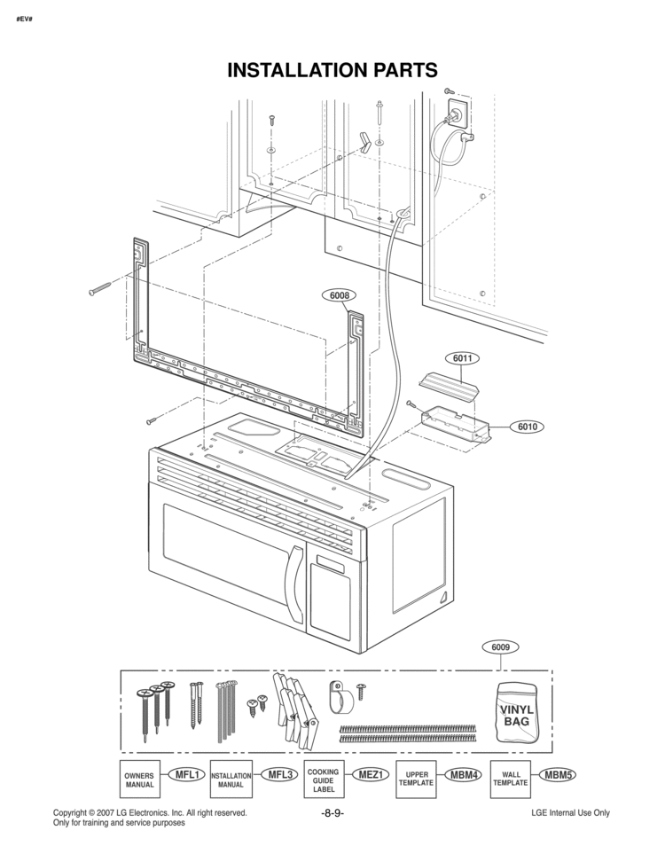 INSTALLATION PARTS Diagram and Parts List for MV1608ST  LG Microwave