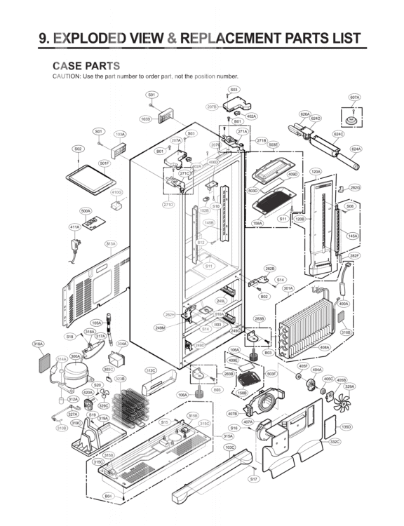 CASE PARTS   EXPLODED VIEW & REPLACEMENT PARTS Diagram and Parts List for LMX25981ST GR-L25AUSJH LG Refrigerator