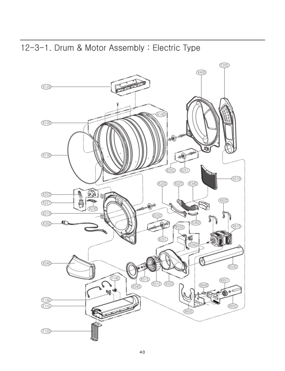 Drum & Motor Assembly Diagram and Parts List for DLE0442W DLE0442W /01 LG Dryer