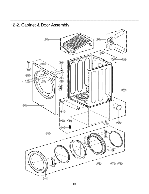 Cabinet & Door Assembly Diagram and Parts List for DLG0452W DLG0452W /01 LG Dryer