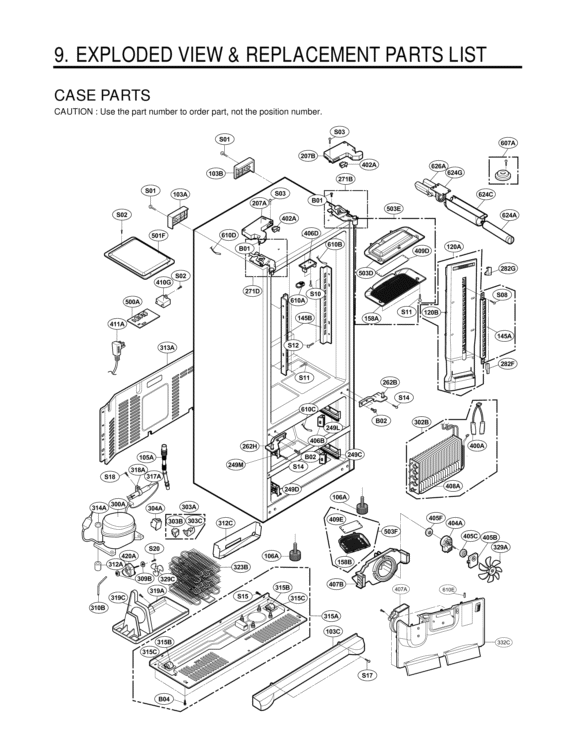 CASE PARTS   EXPLODED VIEW & REPLACEMENT PARTS Diagram and Parts List for LMX25981SW LMX25981SW /02 LG Refrigerator