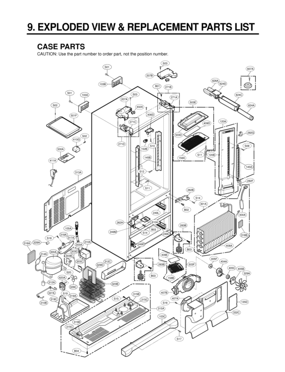 CASE PARTS   EXPLODED VIEW & REPLACEMENT PARTS Diagram and Parts List for LMX25981ST LMX25981ST /02 LG Refrigerator