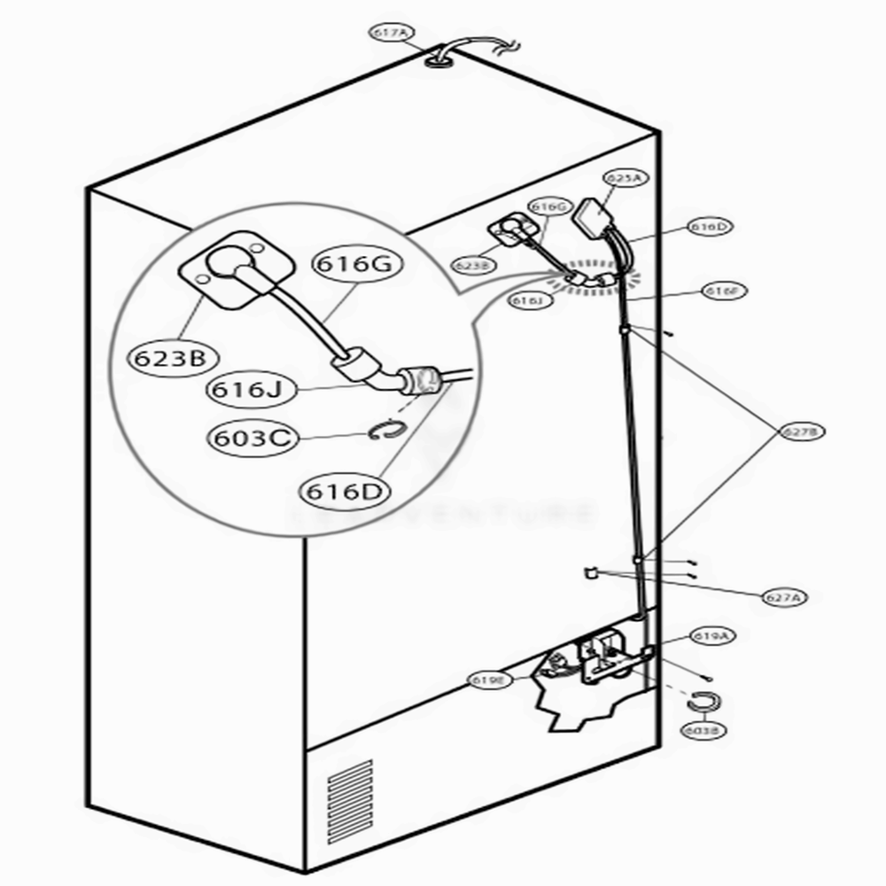 Valve And Water Tube Parts Diagram and Parts List for 79763 AST1SEF LG Refrigerator
