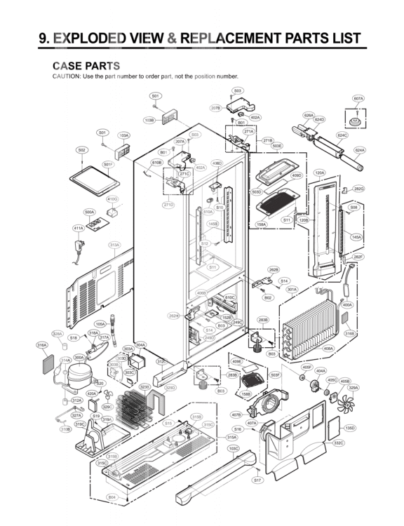 CASE PARTS   EXPLODED VIEW & REPLACEMENT PARTS Diagram and Parts List for LFX25971SB LFX25971SB /03 LG Refrigerator