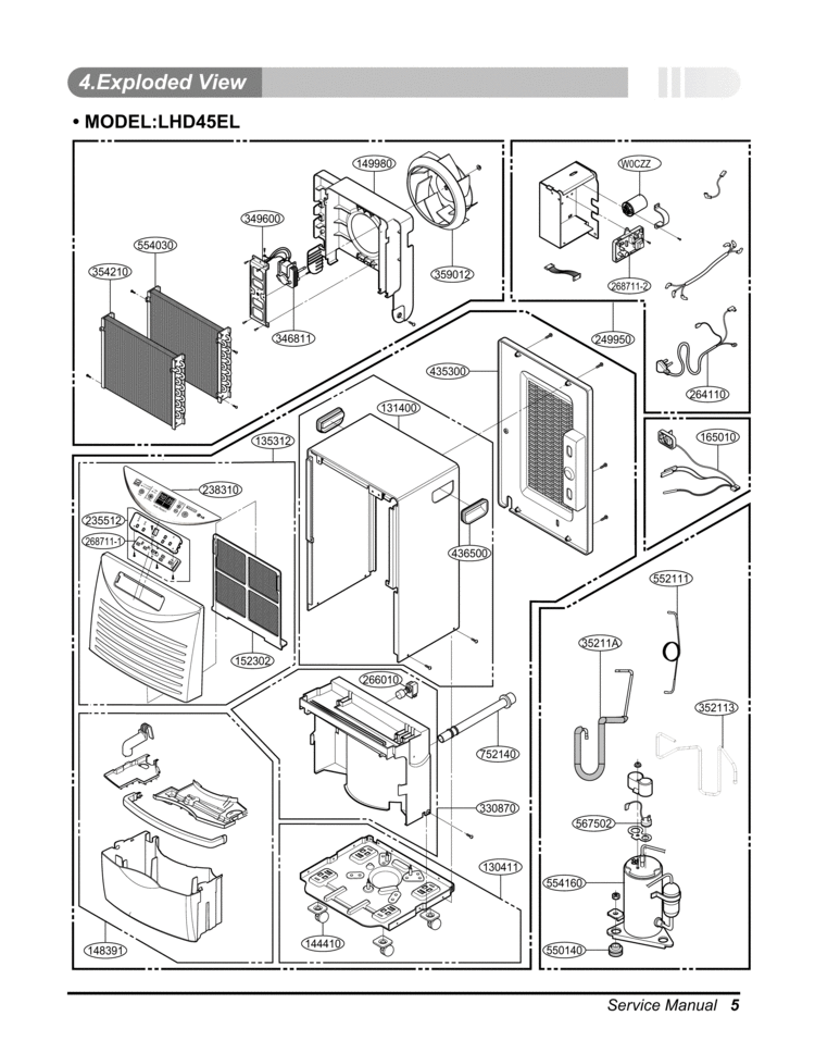 Service Manual Diagram and Parts List for LHD45ELY8  LG Dehumidifier