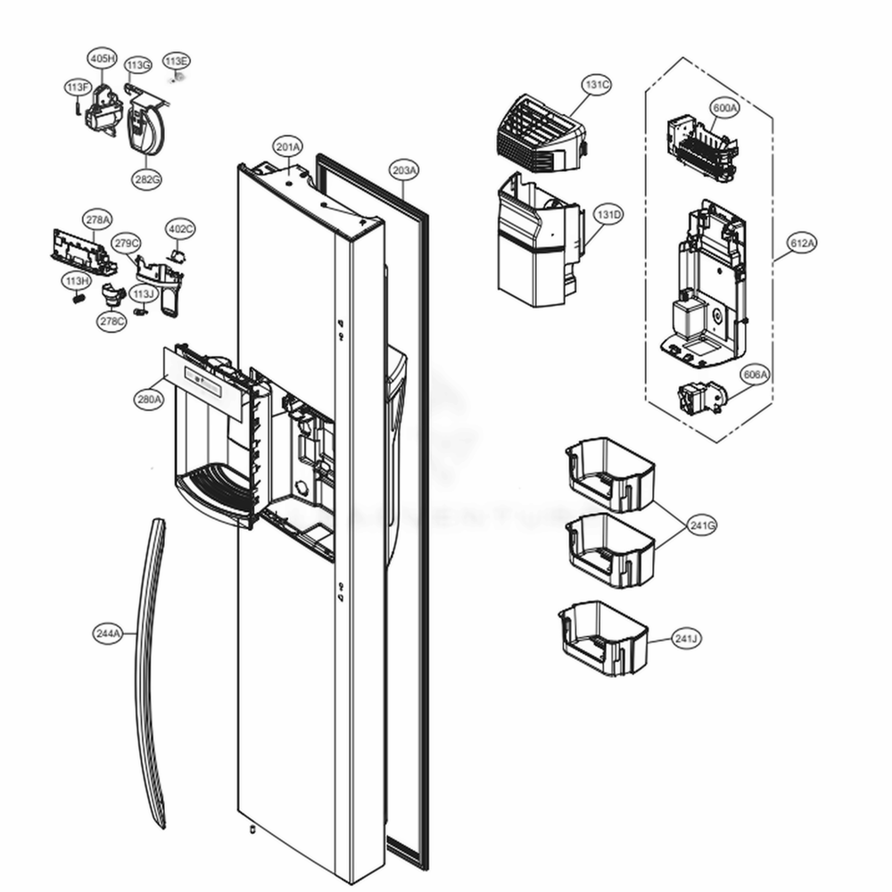 Freezer Door Diagram and Parts List for 51869 AWBCSE3 LG Refrigerator