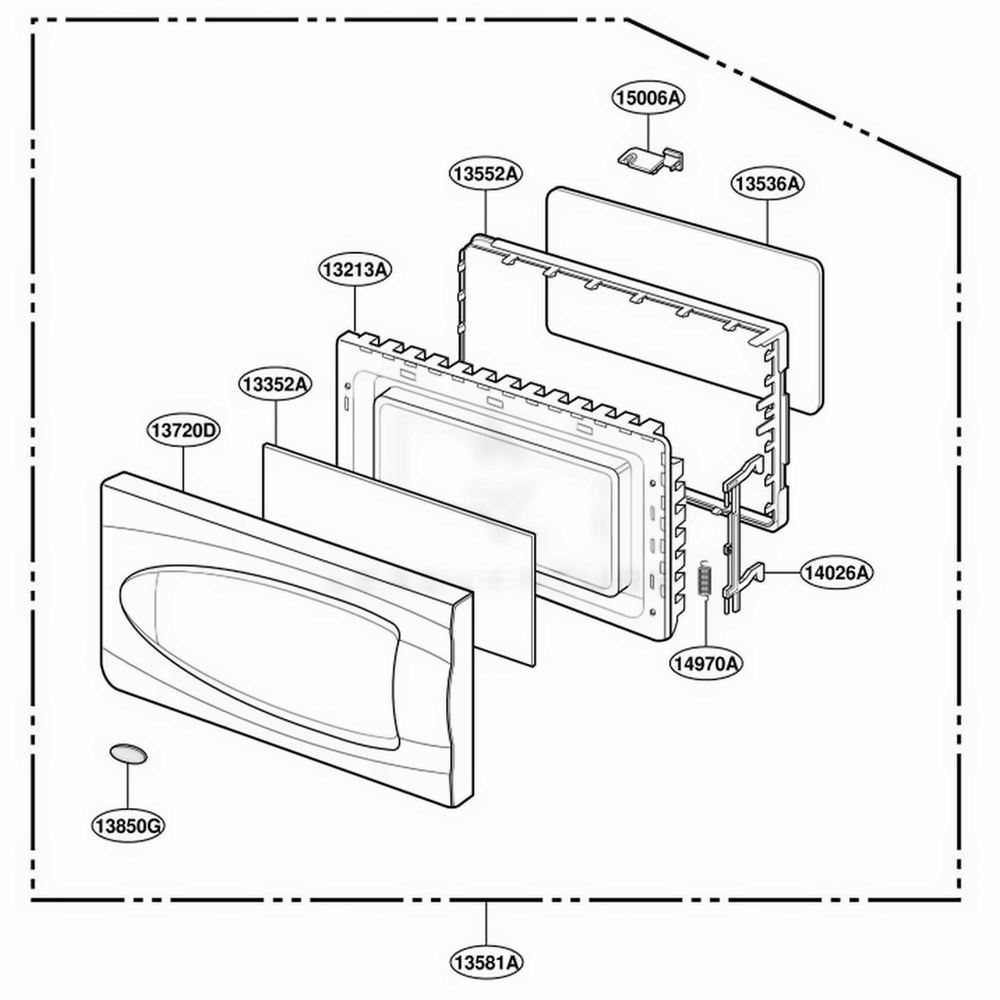 Door Parts Diagram and Parts List for MT3130SHQ M1EWRP LG Range