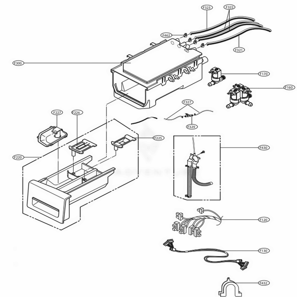 Dispenser Assembly Diagram and Parts List for 41393 ASTEVEU LG Washer