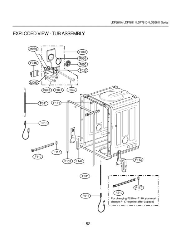 EXPLODED VIEW  TUB ASSEMBLY Diagram and Parts List for LDS5811WW LDS5811WW /01 LG Dishwasher