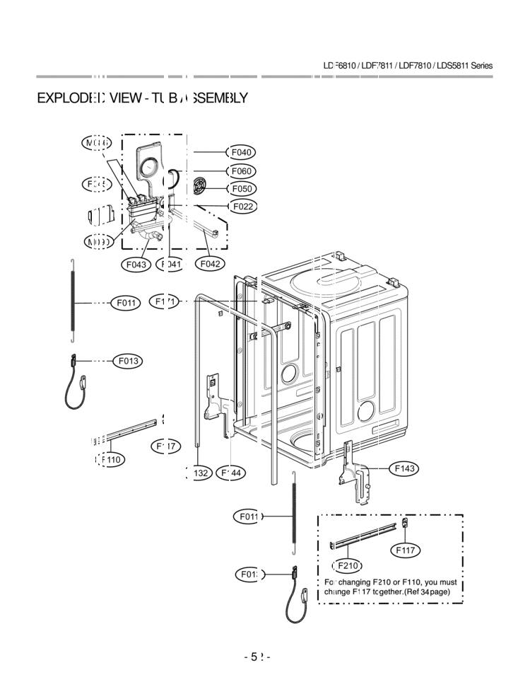 EXPLODED VIEW  TUB ASSEMBLY Diagram and Parts List for LDF7811BB LDF7811BB /01 LG Dishwasher