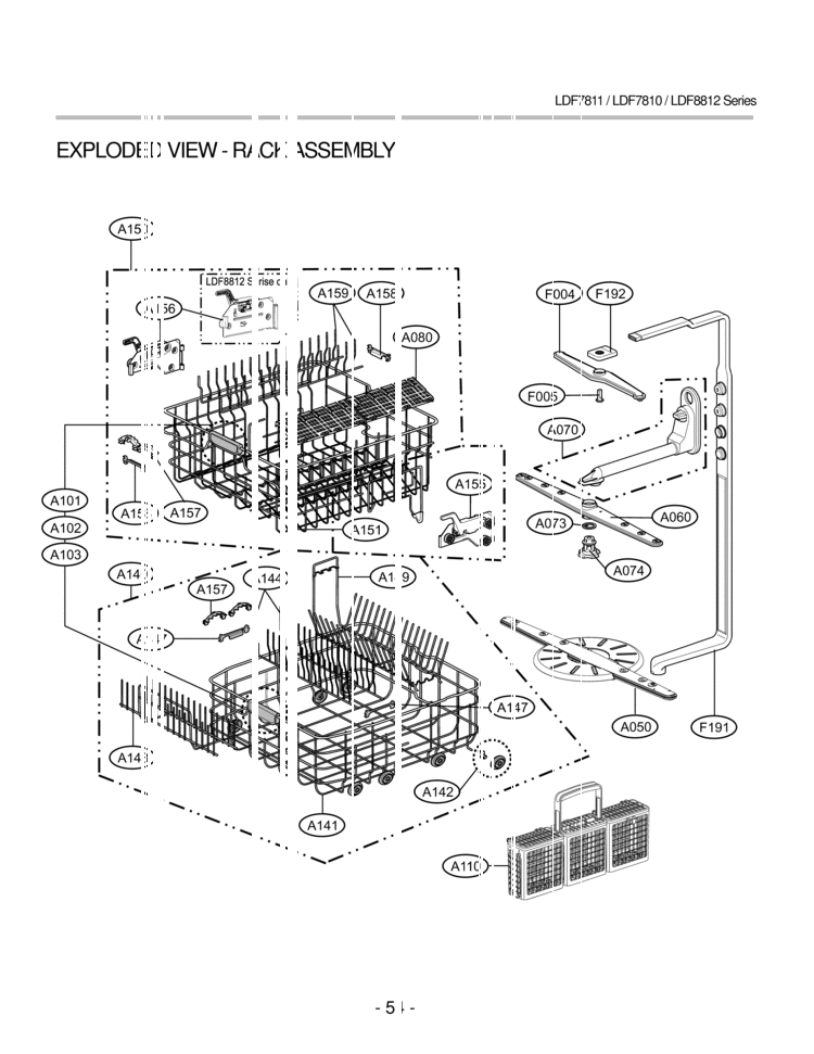 EXPLODED VIEW  RACK ASSEMBLY Diagram and Parts List for LDF7811BB LDF7811BB /01 LG Dishwasher