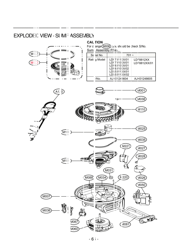 EXPLODED VIEW  SUMP ASSEMBLY Diagram and Parts List for LDF7811BB LDF7811BB /01 LG Dishwasher
