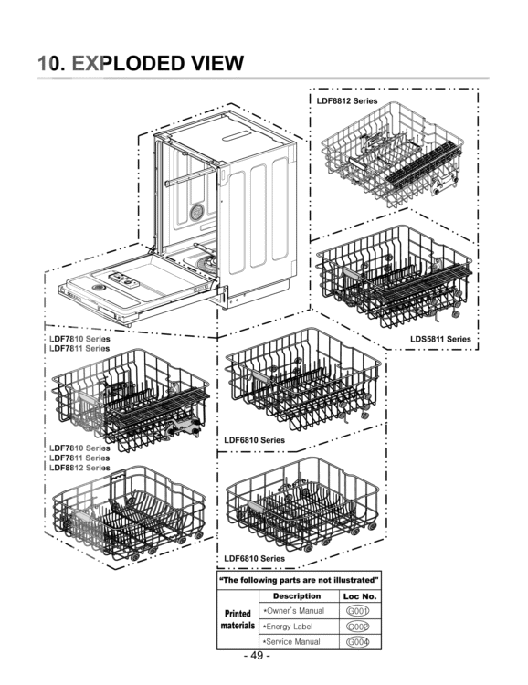 Dishwasher Exploded View 1 Diagram and Parts List for LDF7811ST LDF7811ST /01 LG Dishwasher