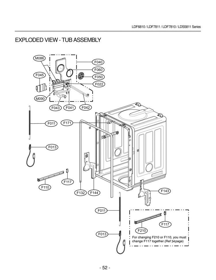 EXPLODED VIEW  TUB ASSEMBLY Diagram and Parts List for LDF7810BB LDF7810BB /01 LG Dishwasher
