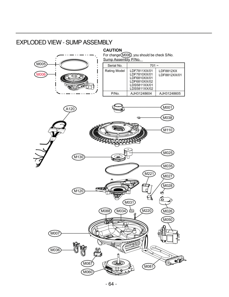 EXPLODED VIEW  SUMP ASSEMBLY Diagram and Parts List for LDF7810BB LDF7810BB /01 LG Dishwasher