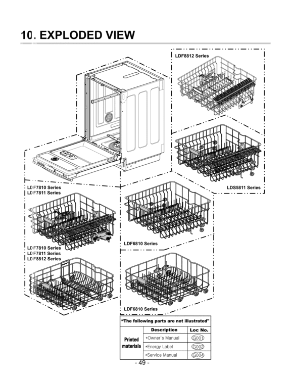 Dishwasher Exploded View 1 Diagram and Parts List for LDF7810ST LDF7810ST /01 LG Dishwasher