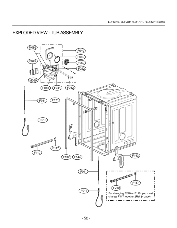 EXPLODED VIEW  RACK ASSEMBLY Diagram and Parts List for LDF7810ST LDF7810ST /01 LG Dishwasher