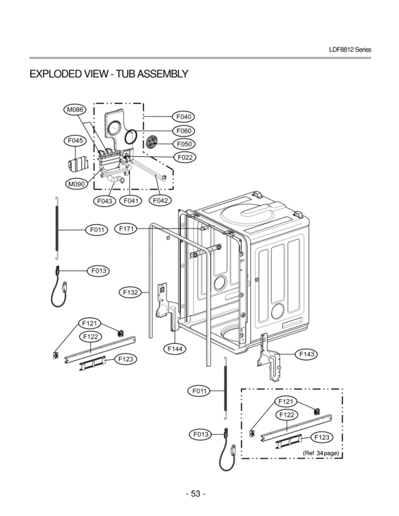 EXPLODED VIEW  RACK ASSEMBLY Diagram and Parts List for LDF8812ST LDF8812ST /01 LG Dishwasher