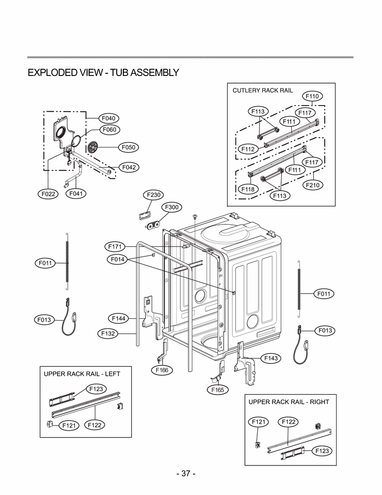 UPPER RACK RAIL  RIGHT UPPER RACK RAIL  LEFT EXPLO Diagram and Parts List for LDF9810ST LDF9810ST /01 LG Dishwasher