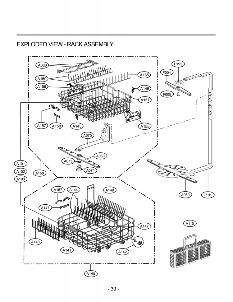 EXPLODED VIEW  RACK ASSEMBLY Diagram and Parts List for LDF9810ST LDF9810ST /01 LG Dishwasher
