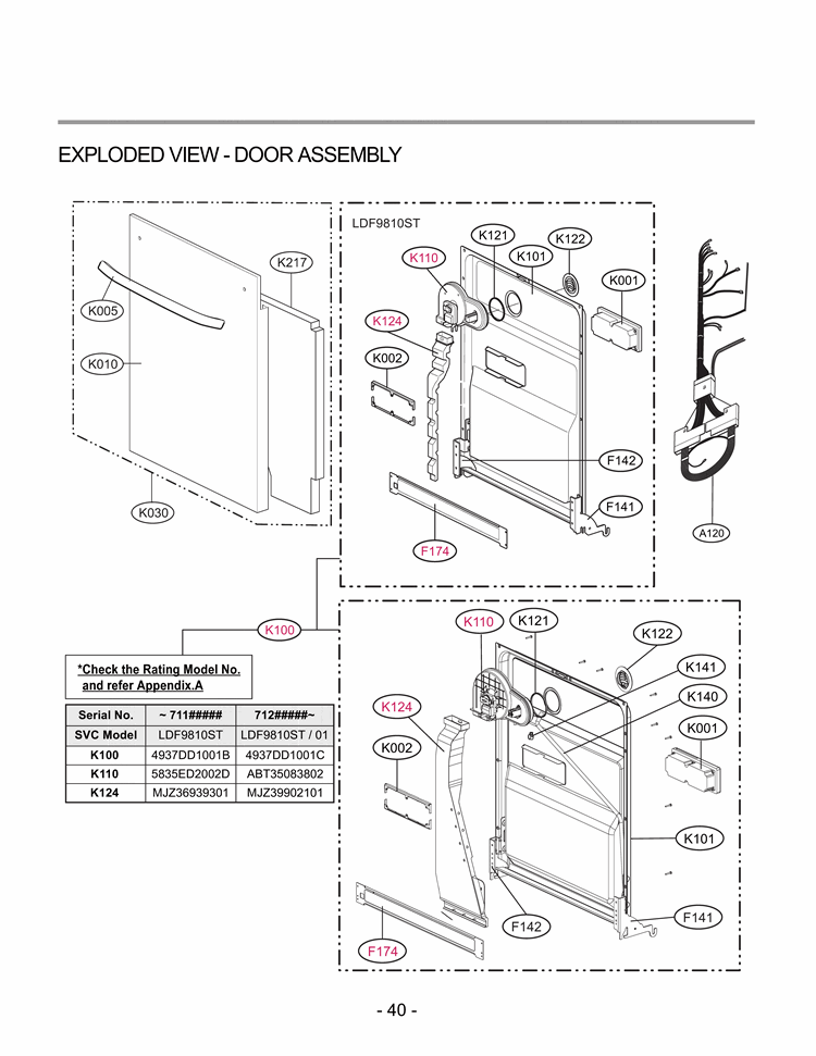 EXPLODED VIEW  DOOR ASSEMBLY Diagram and Parts List for LDF9810ST LDF9810ST /01 LG Dishwasher